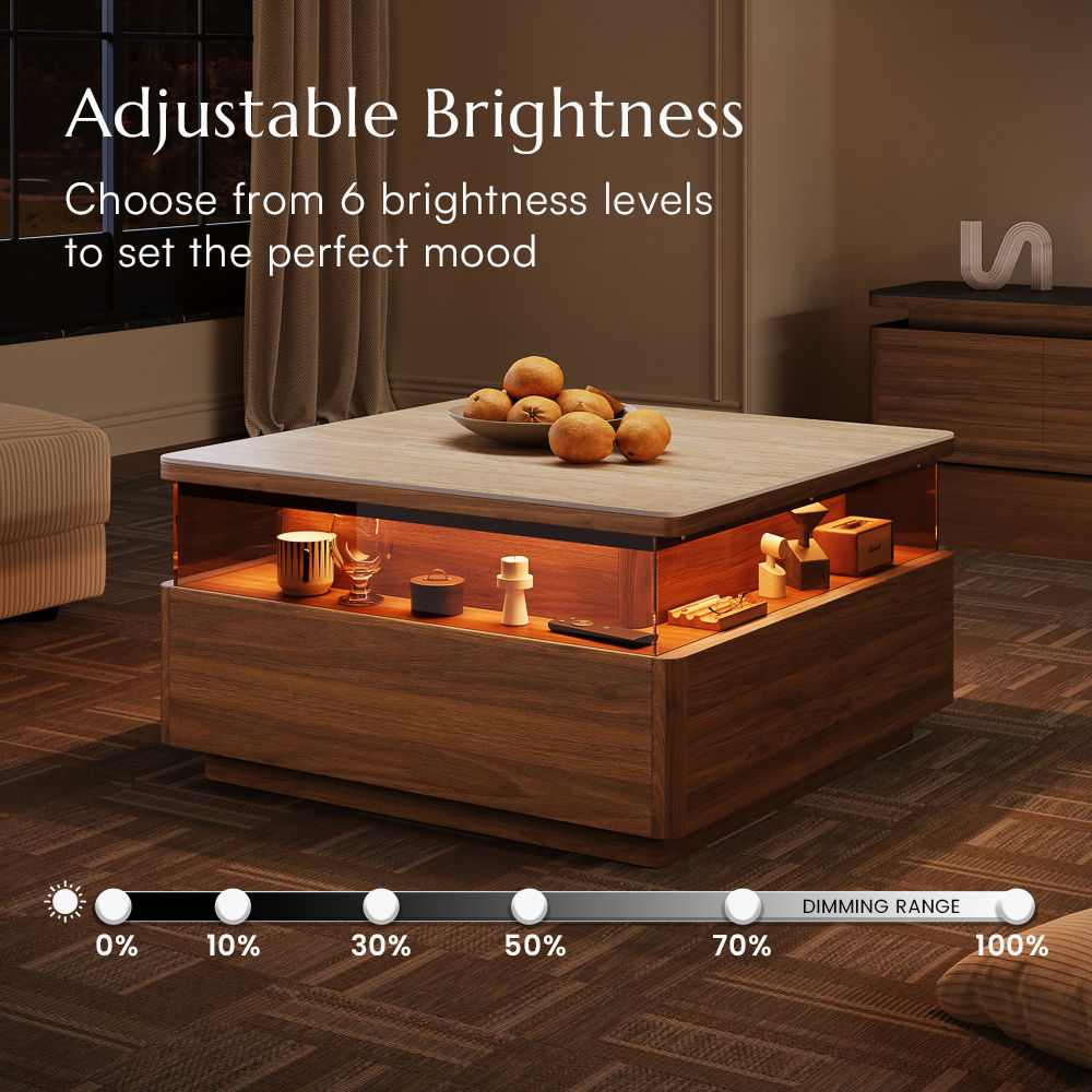 with Storage Walnut Color Sintered Stone Coffee Tables