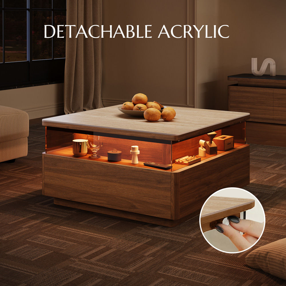 with Storage Walnut Color Sintered Stone Coffee Tables