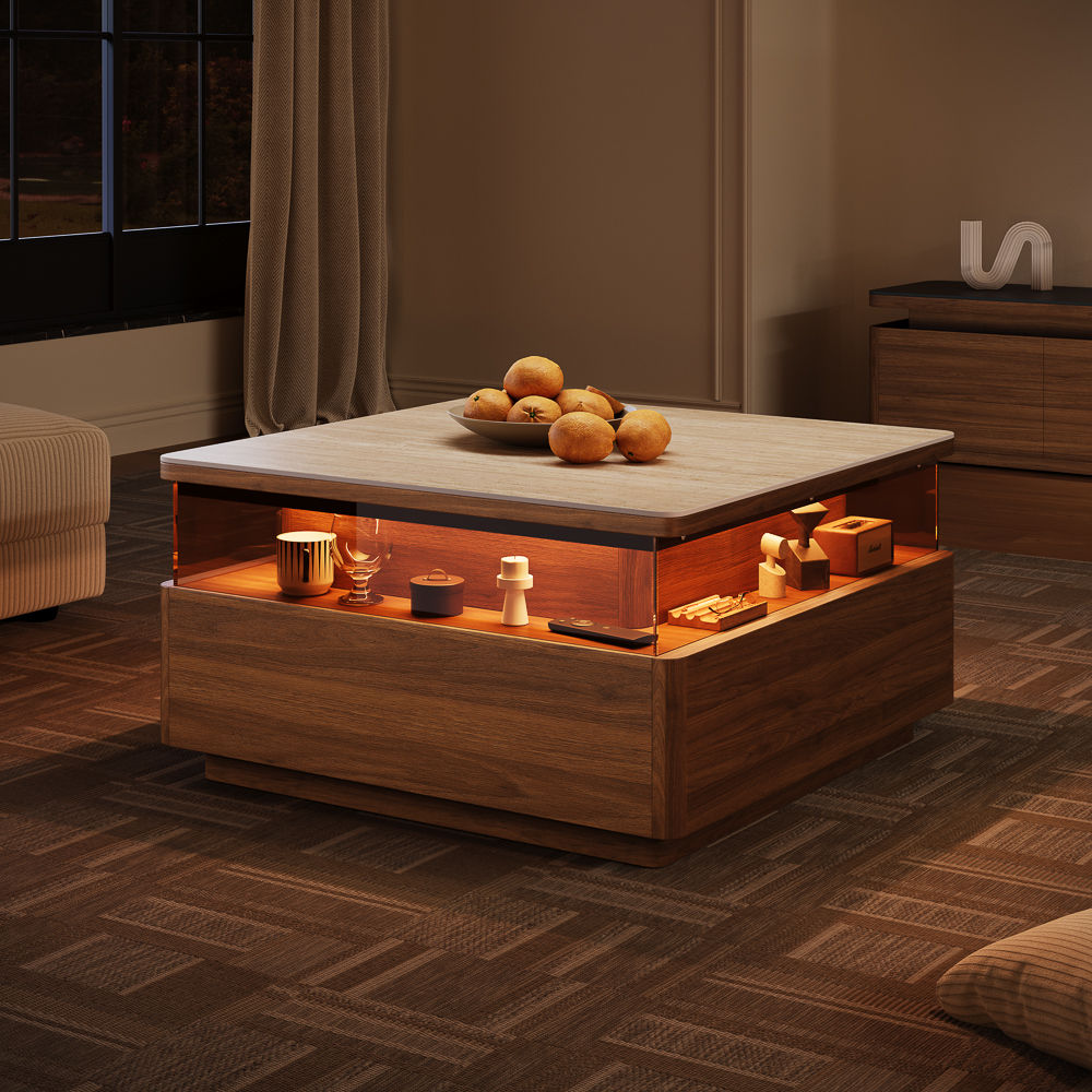 Fully Assemble Walnut Color Sintered Stone Coffee Tables