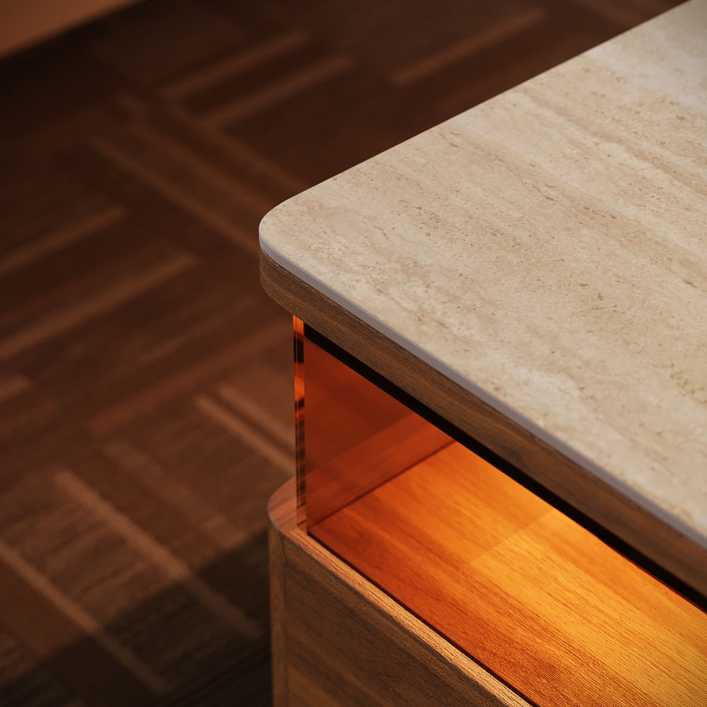 Modern Walnut Color Sintered Stone Coffee Tables