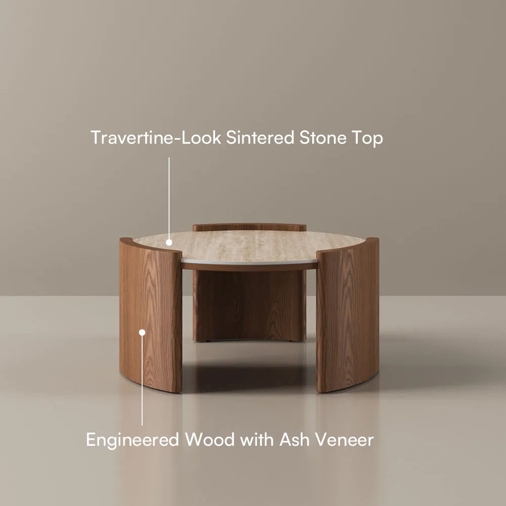 Travertine Walnut Color Matte Sintered Stone Coffee Tables