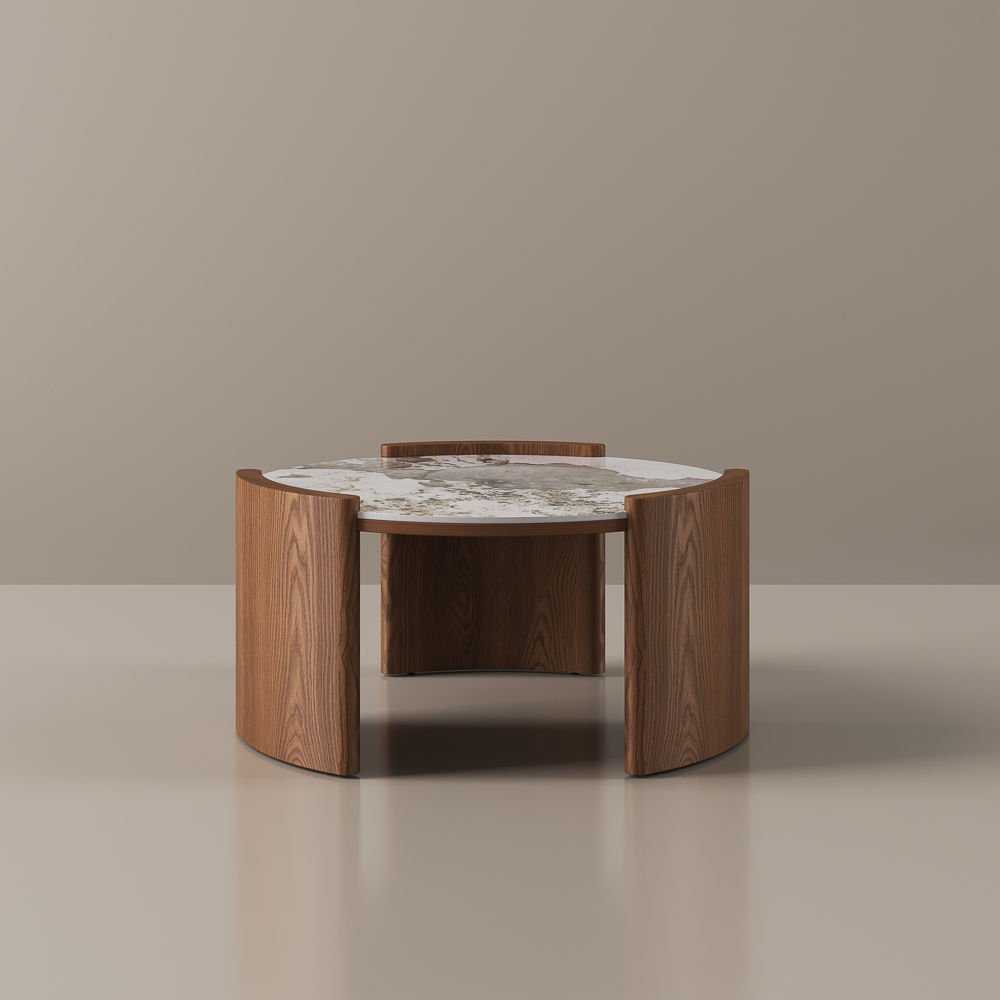 Walnut Walnut Glossy Sintered Stone Coffee Tables
