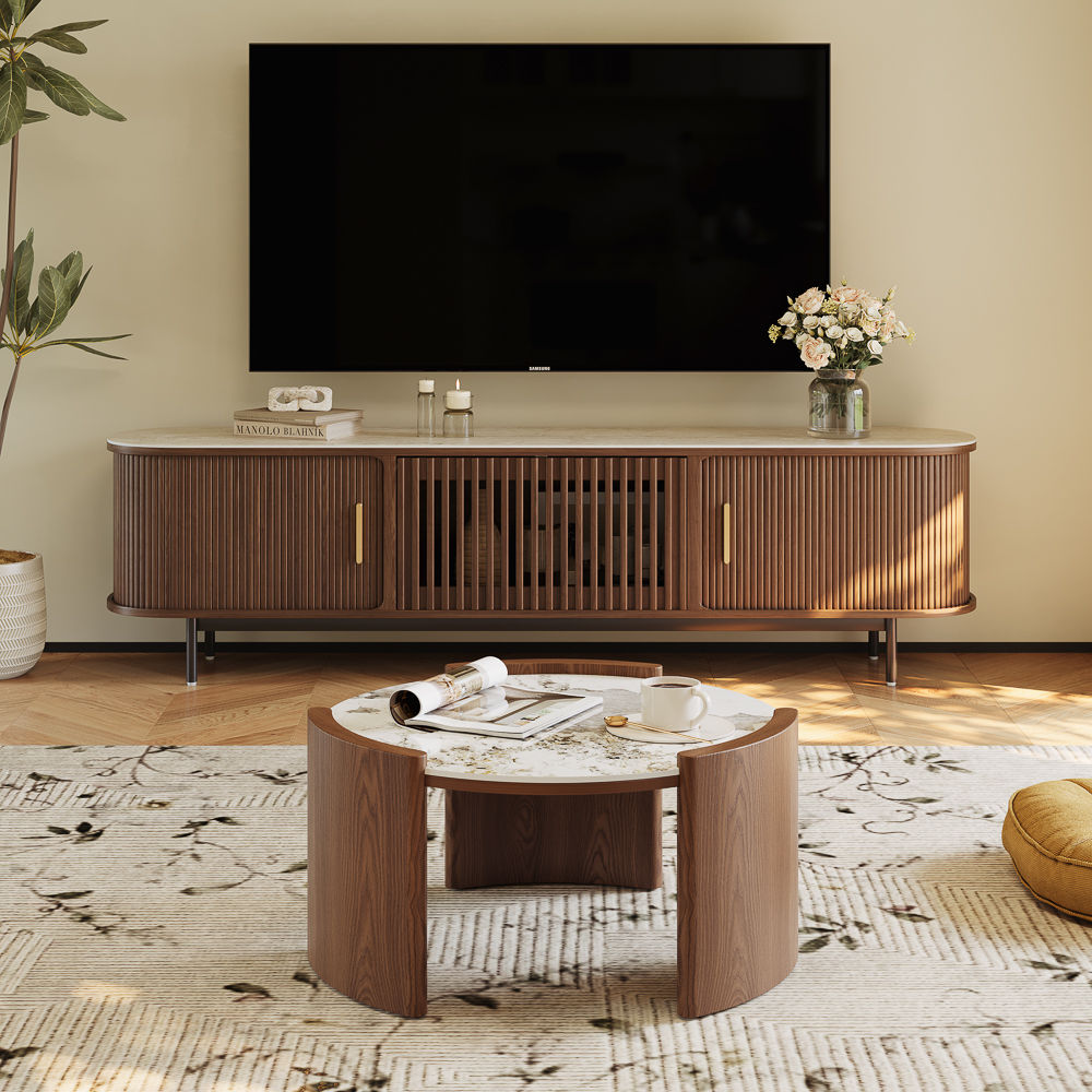 Sintered Stone Walnut Glossy Sintered Stone Coffee Tables