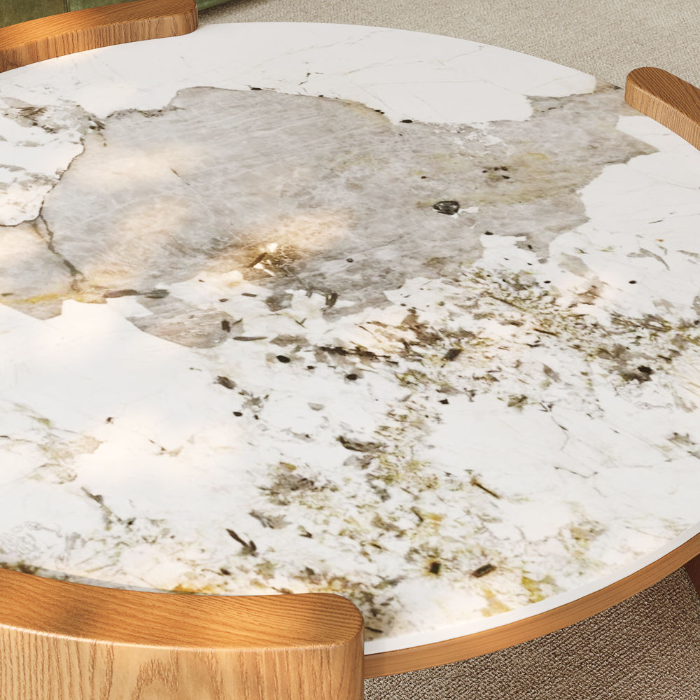 Round Walnut Glossy Sintered Stone Coffee Tables