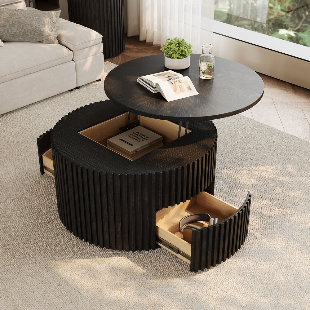 Round Black Plywood Coffee Tables