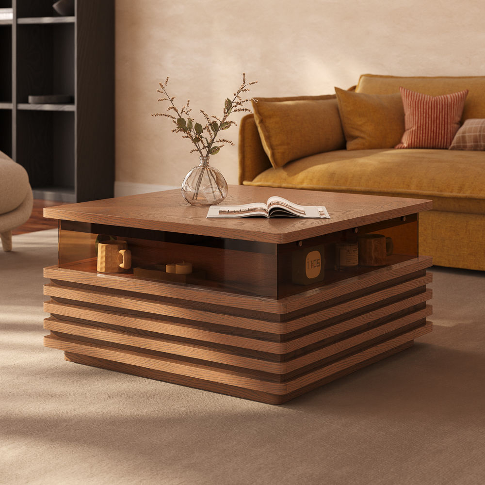 Fully Assemble Walnut Color Engineered Wood Coffee Tables