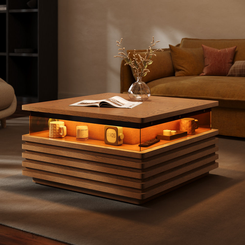 Fully Assemble Walnut Color Engineered Wood Coffee Tables