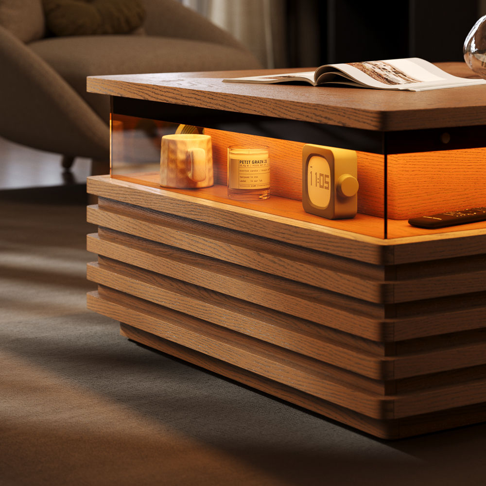 Square Walnut Color Engineered Wood Coffee Tables
