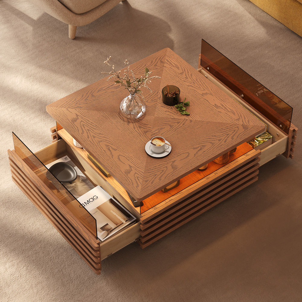 Square Walnut Color Engineered Wood Coffee Tables