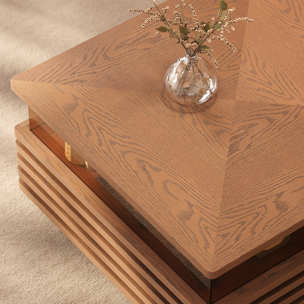 Mid Century Modern Walnut Color Engineered Wood Coffee Tables