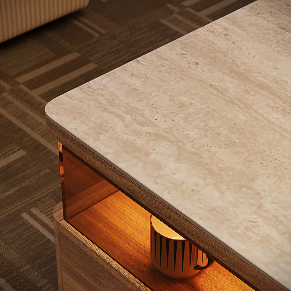 Fully Assemble Walnut Color Sintered Stone Coffee Tables