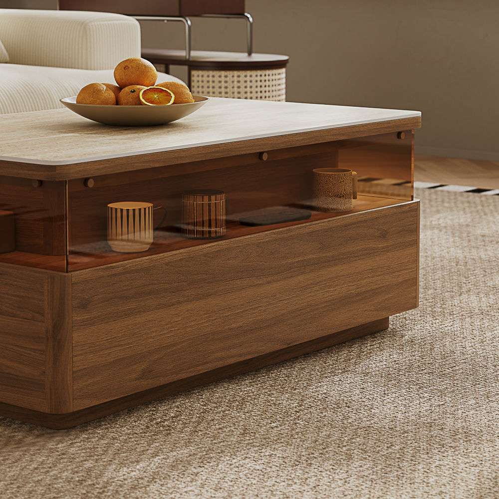 Wood Walnut Color Sintered Stone Coffee Tables