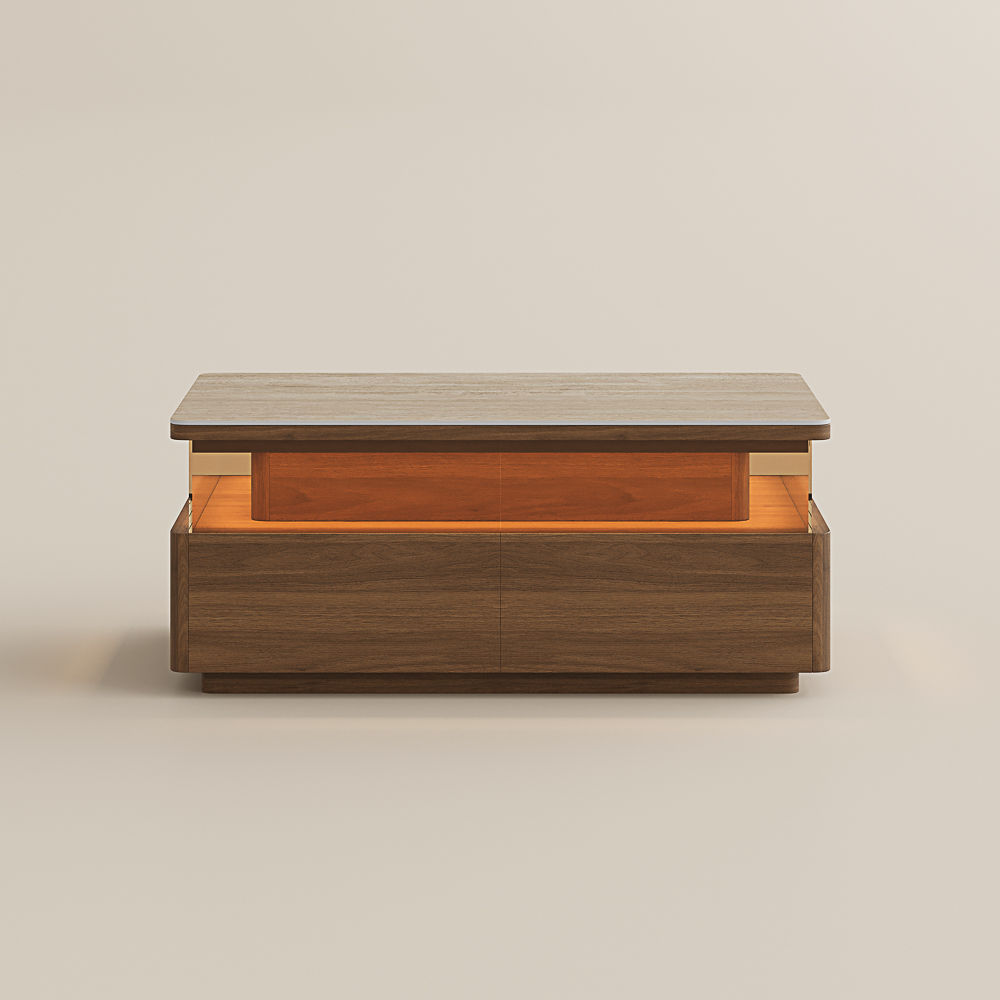 Mid Century Modern Walnut Color Sintered Stone Coffee Tables