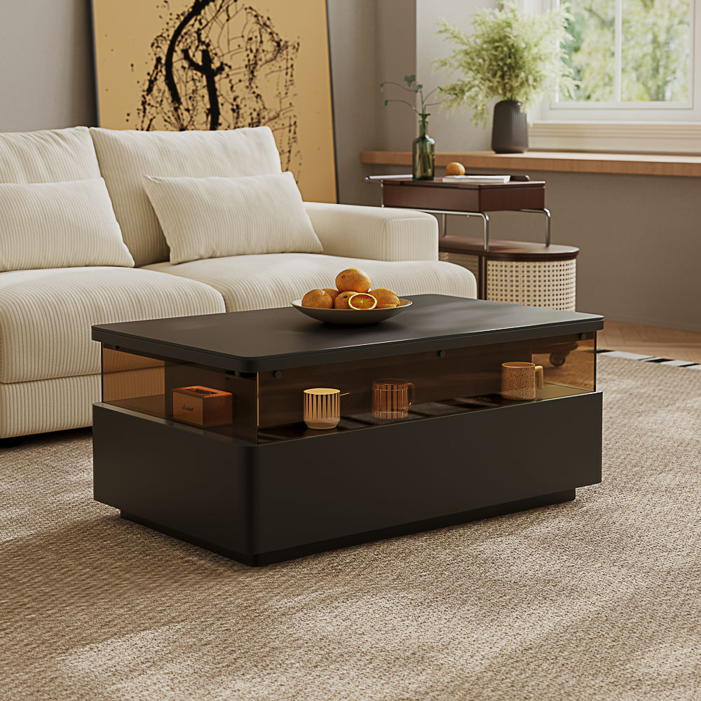 Wood Black Sintered Stone Coffee Tables