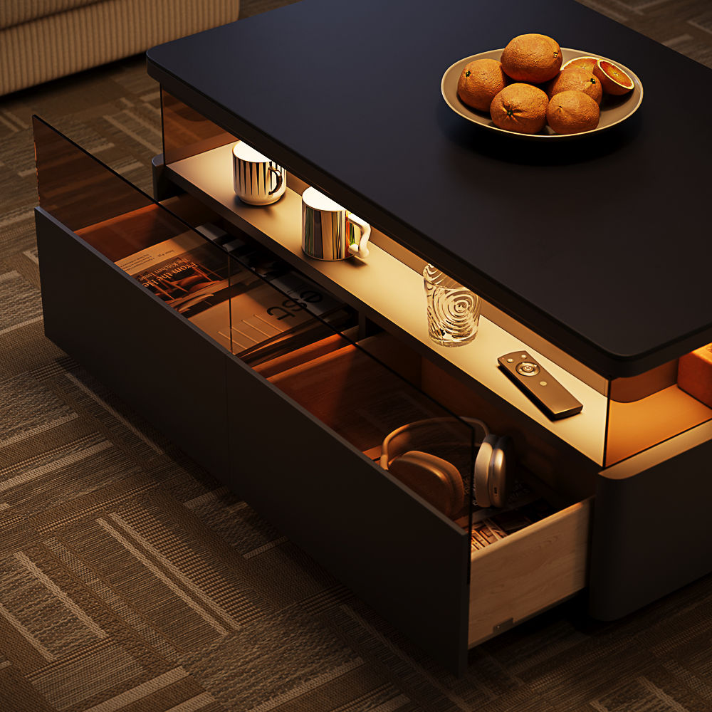 Wood Black Sintered Stone Coffee Tables