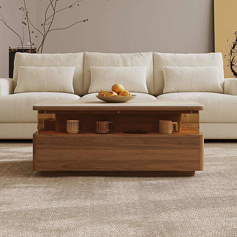 Wood Walnut Color Sintered Stone Coffee Tables