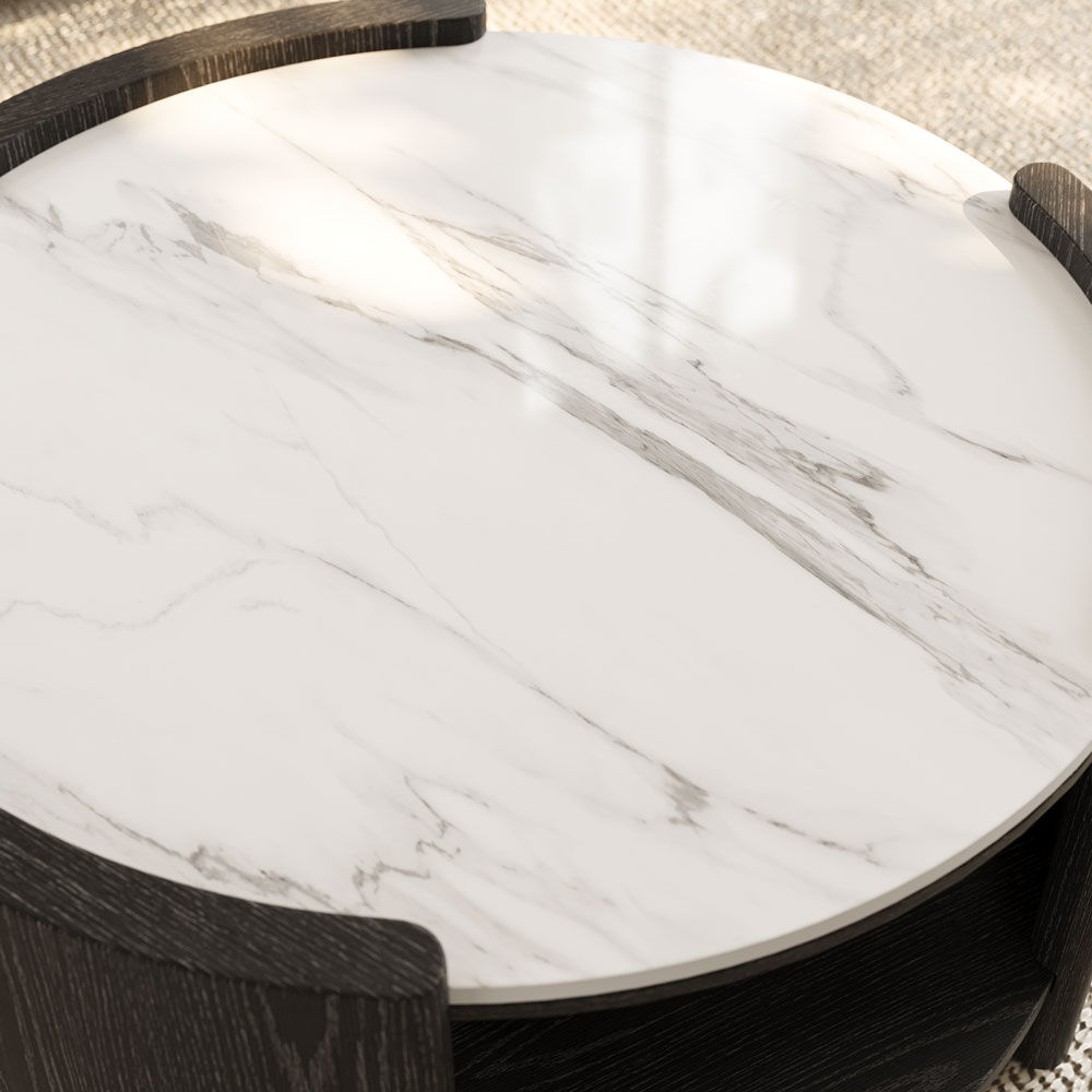 Wood Black Glossy Sintered Stone Coffee Tables