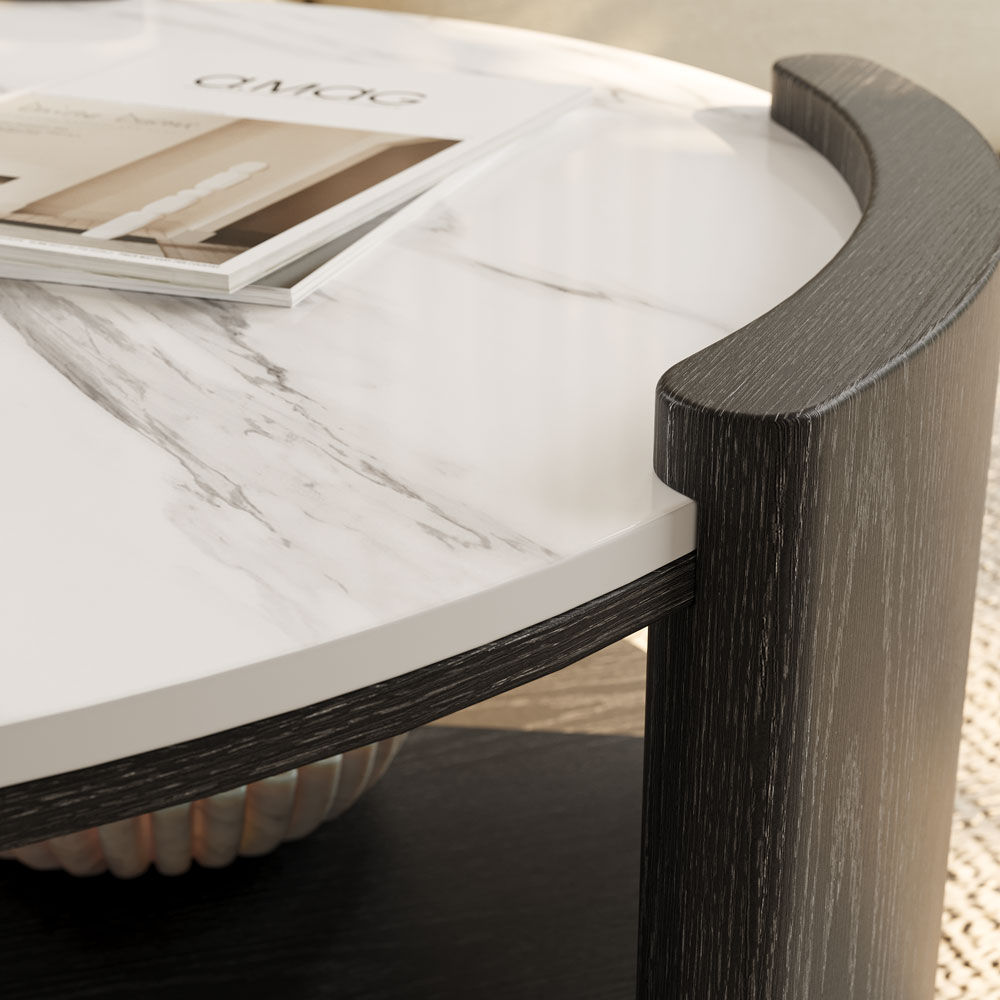 Round Black Glossy Sintered Stone Coffee Tables