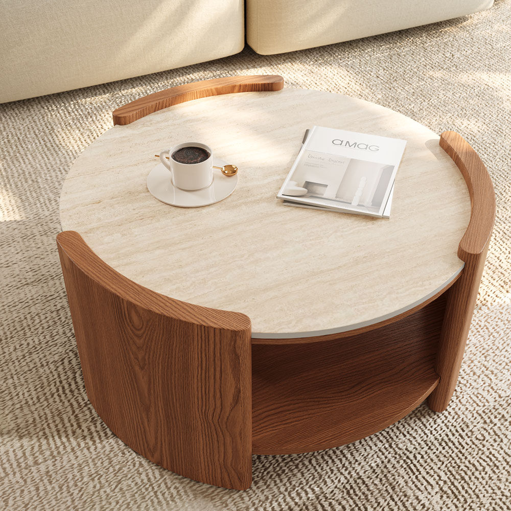 Wood Walnut Color Matte Sintered Stone Coffee Tables