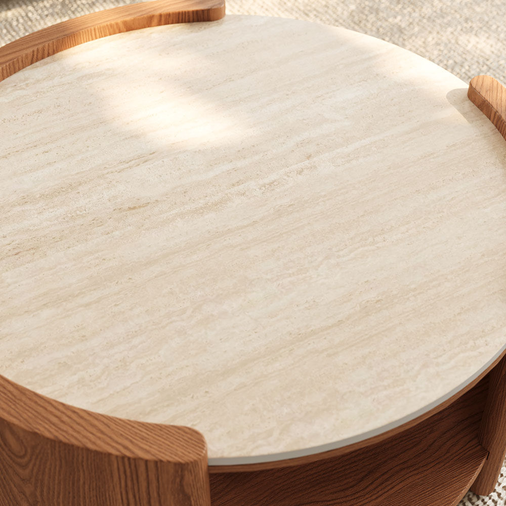 Partly Assemble Walnut Color Matte Sintered Stone Coffee Tables