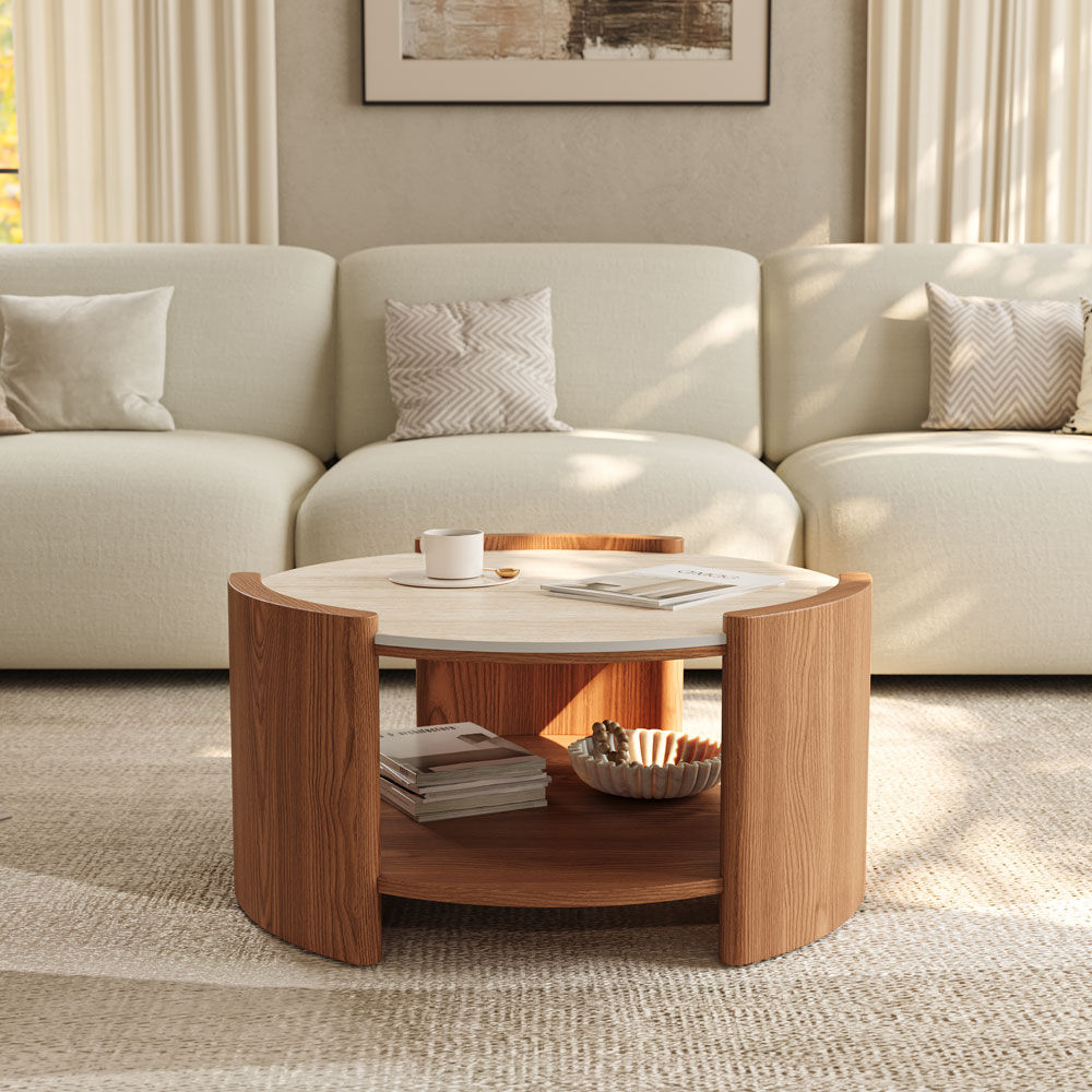 Partly Assemble Walnut Color Matte Sintered Stone Coffee Tables
