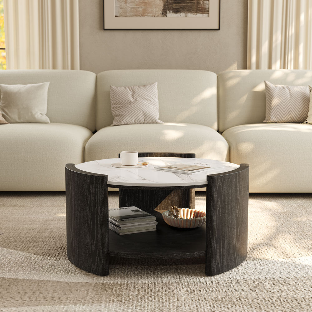 Travertine Stone Black Glossy Sintered Stone Coffee Tables