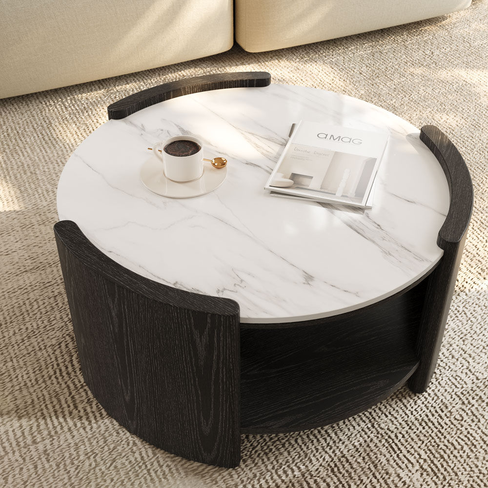 Travertine Stone Black Glossy Sintered Stone Coffee Tables