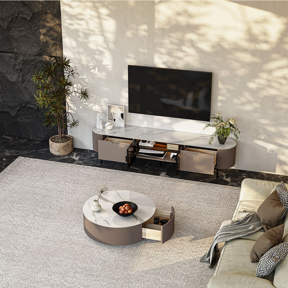 Round Gray Sintered Stone Coffee Tables