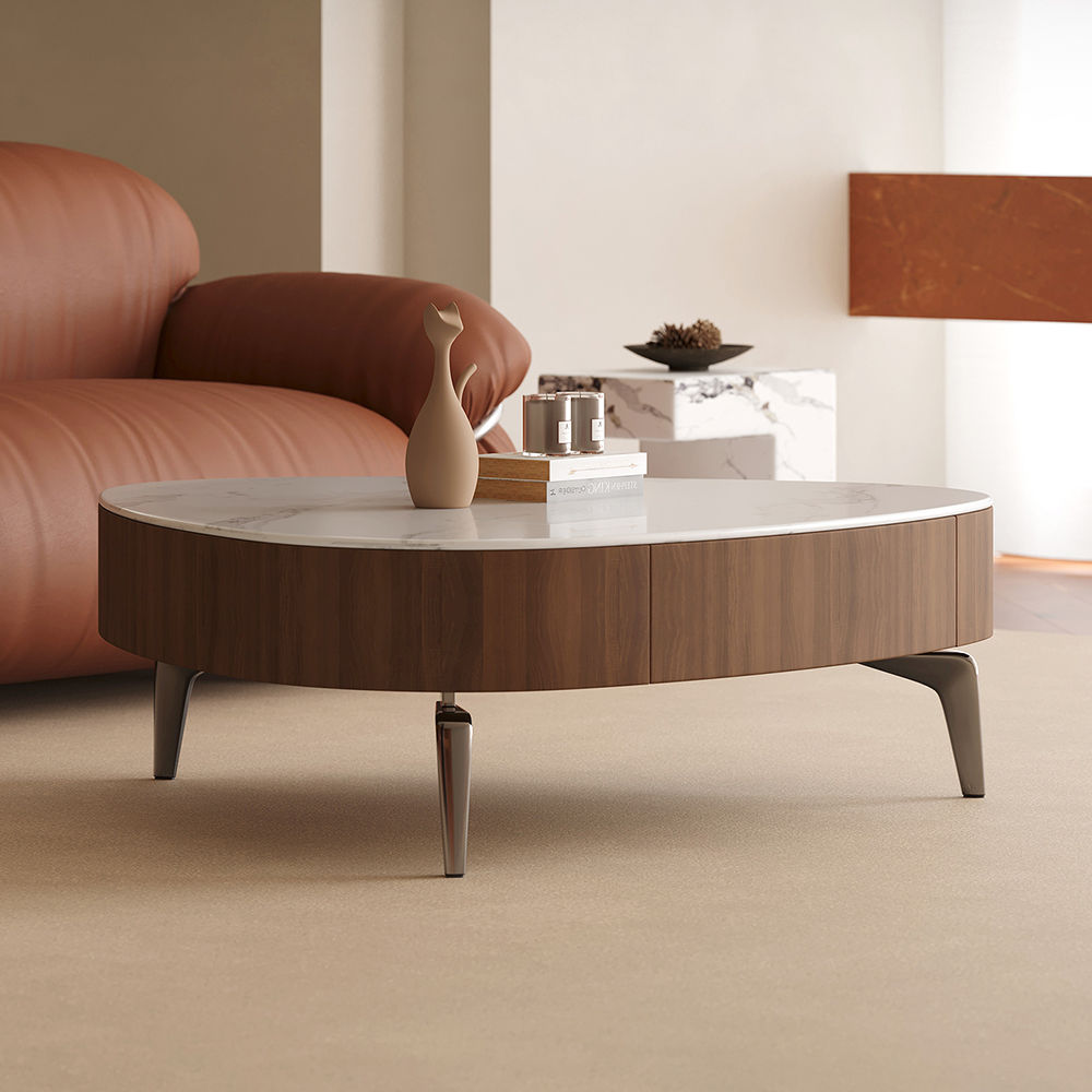 Sintered Stone Walnut Color MDF  Coffee Tables