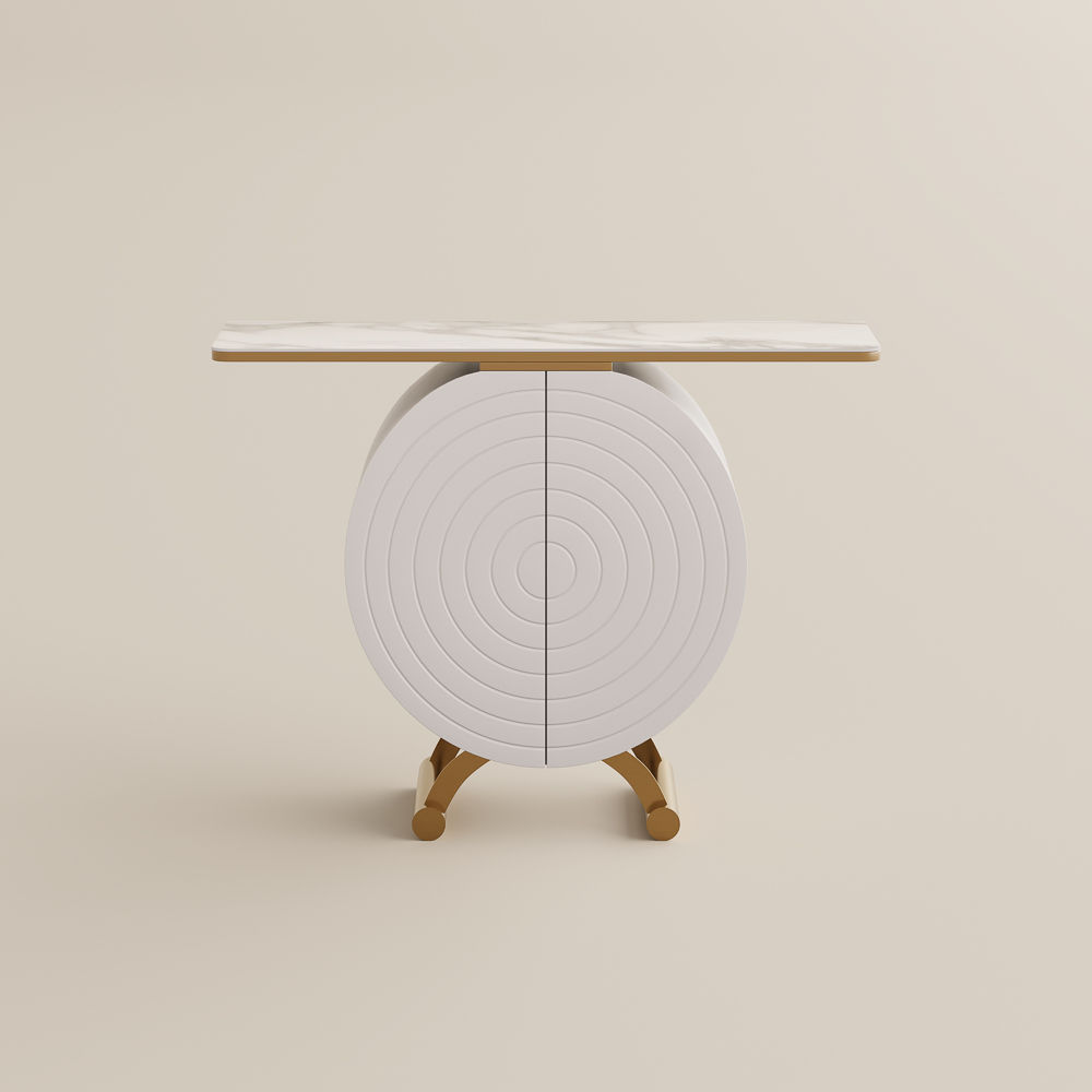 Partly Assemble White & Golden Engineered Wood Console Tables