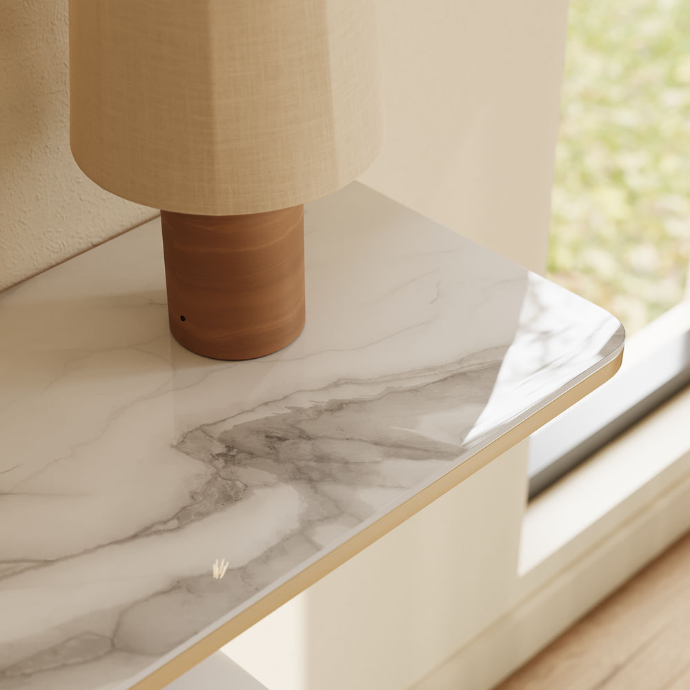 Partly Assemble White & Golden Engineered Wood Console Tables