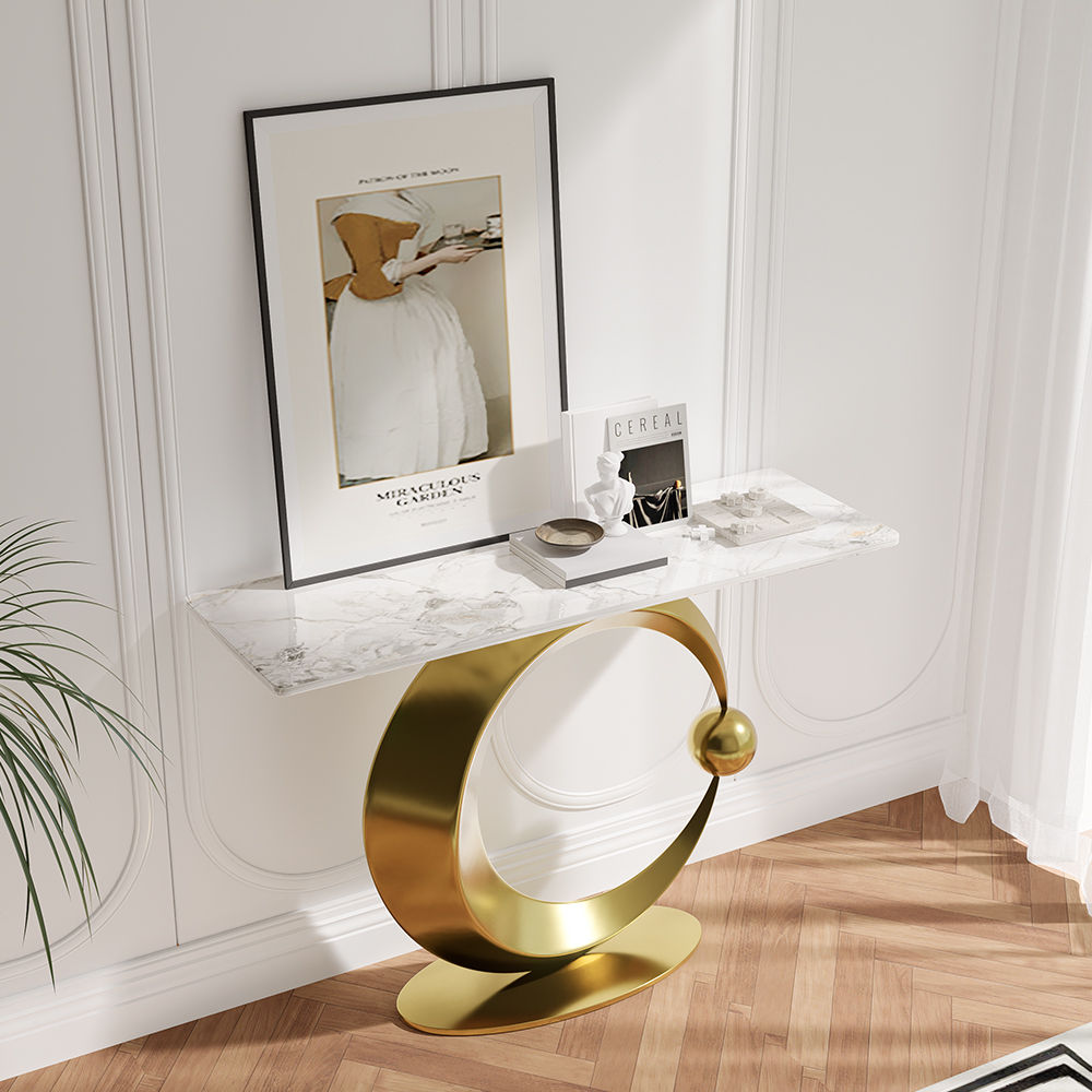 Modern Luxury White & Gold Sintered Stone Console Tables