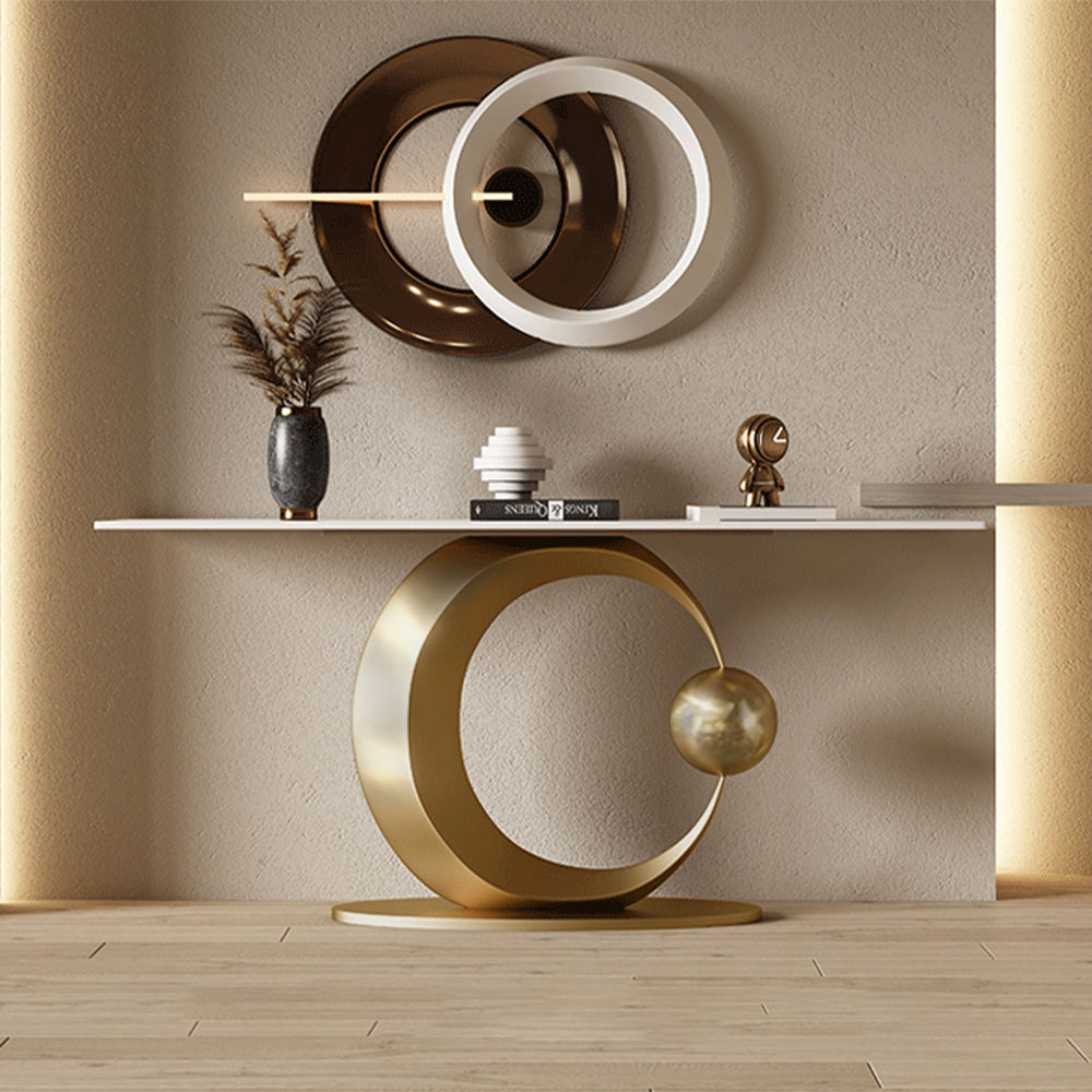 Partly Assemble White Sintered Stone Console Tables