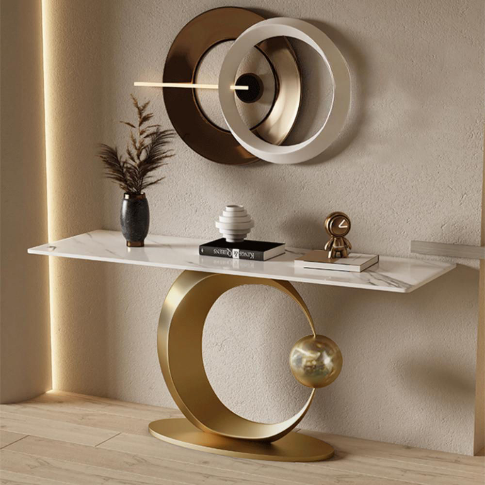 Rectangular White Sintered Stone Console Tables