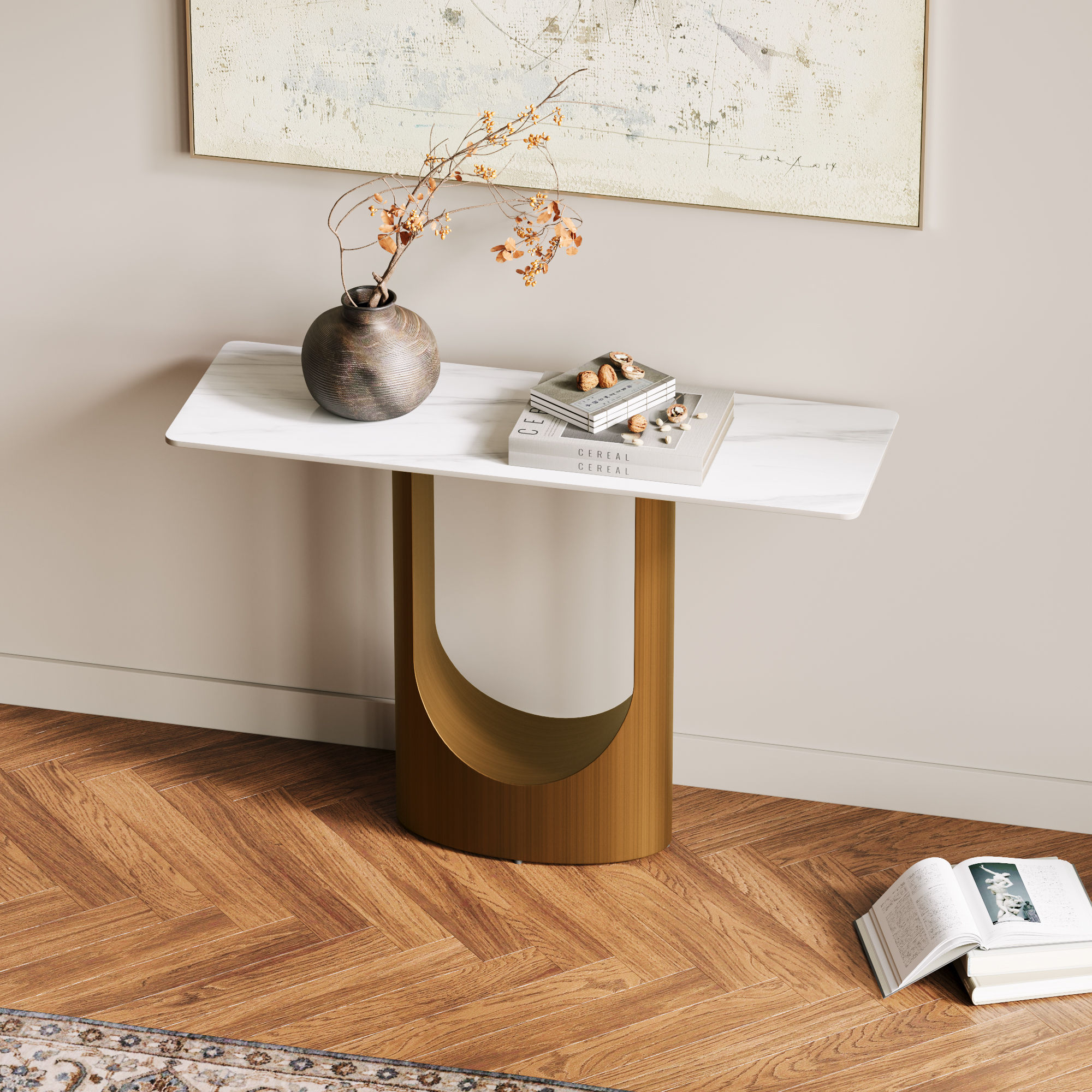 Partly Assemble Bronze Sintered Stone Console Tables