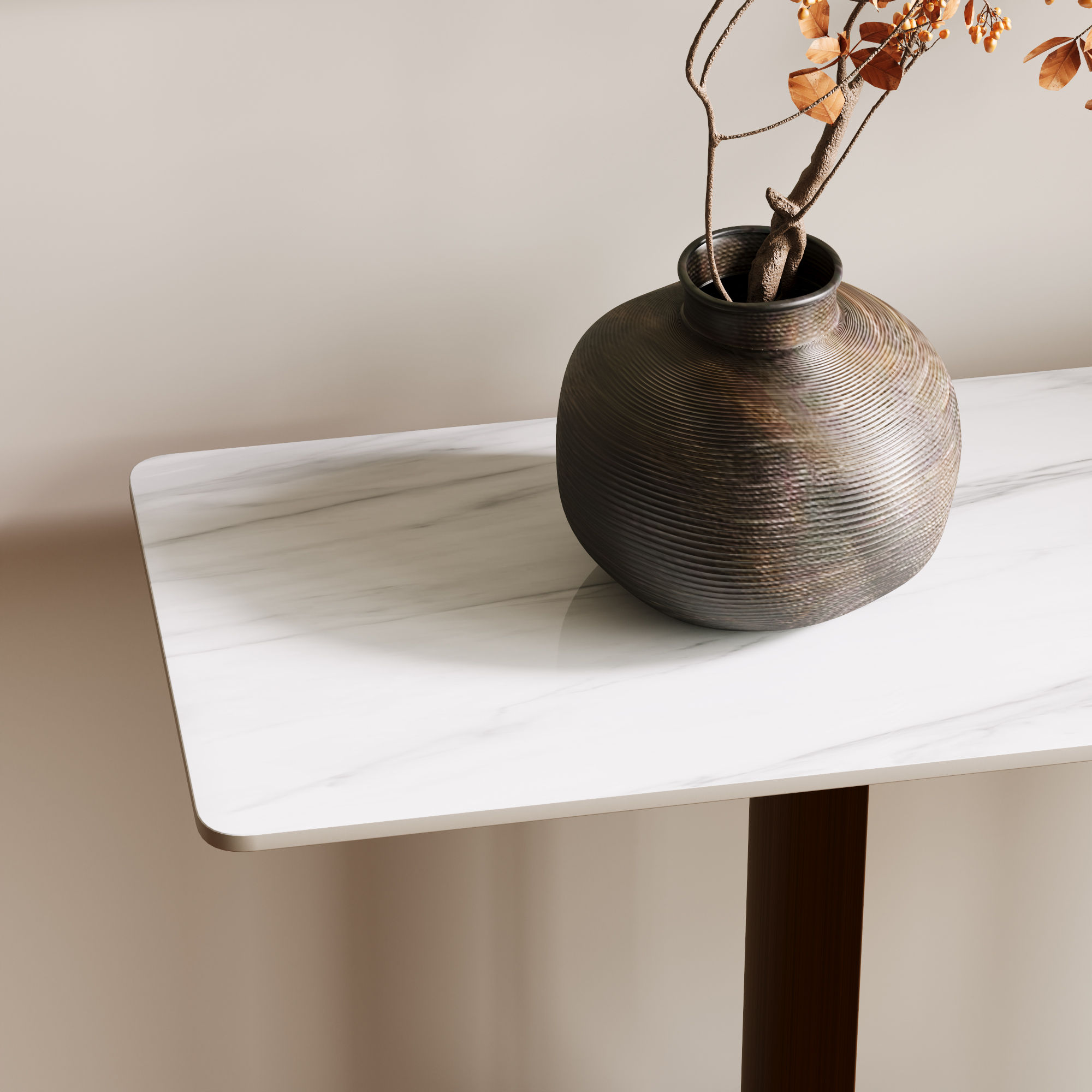 Rectangular Bronze Sintered Stone Console Tables