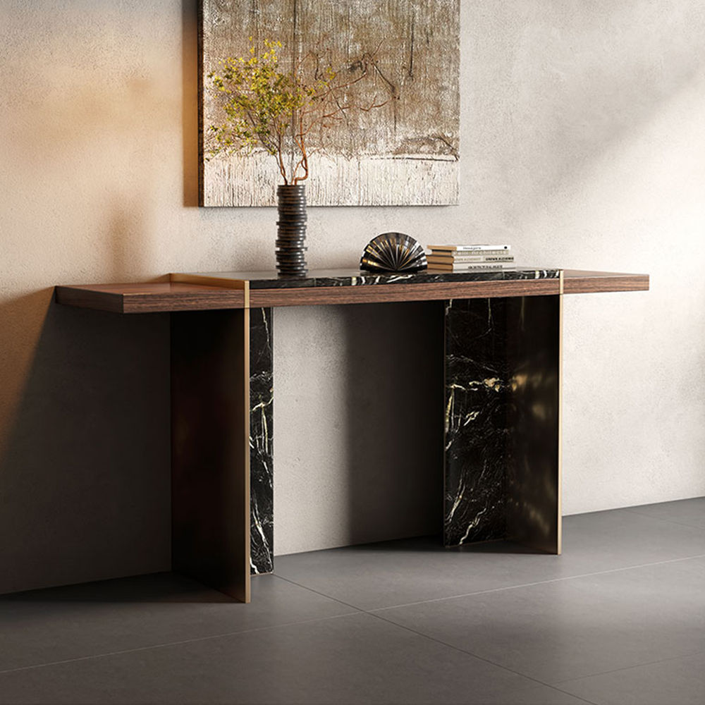 Metal Base Dark Wood & Black Solid Wood & Metal Console Tables