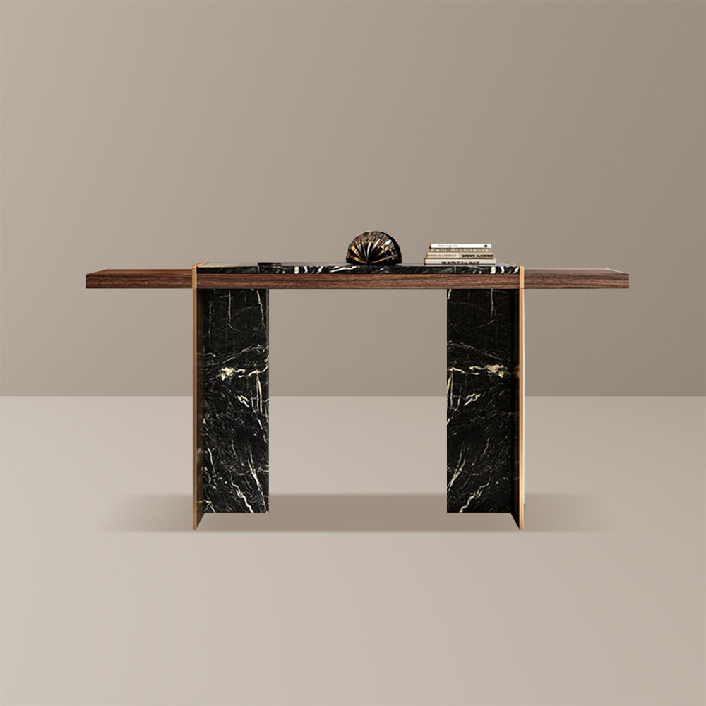 Partly Assemble Dark Wood & Black Solid Wood & Metal Console Tables