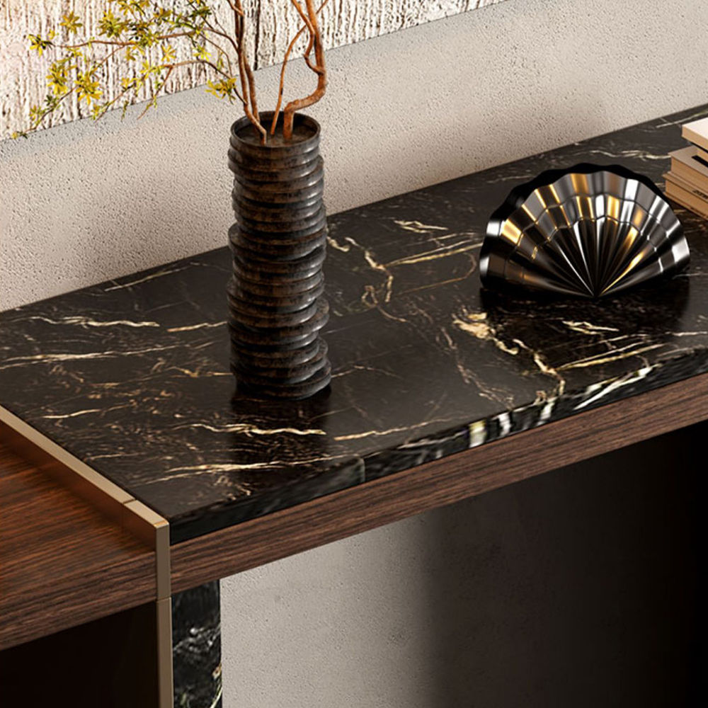 Mid Century Modern Dark Wood & Black Solid Wood & Metal Console Tables