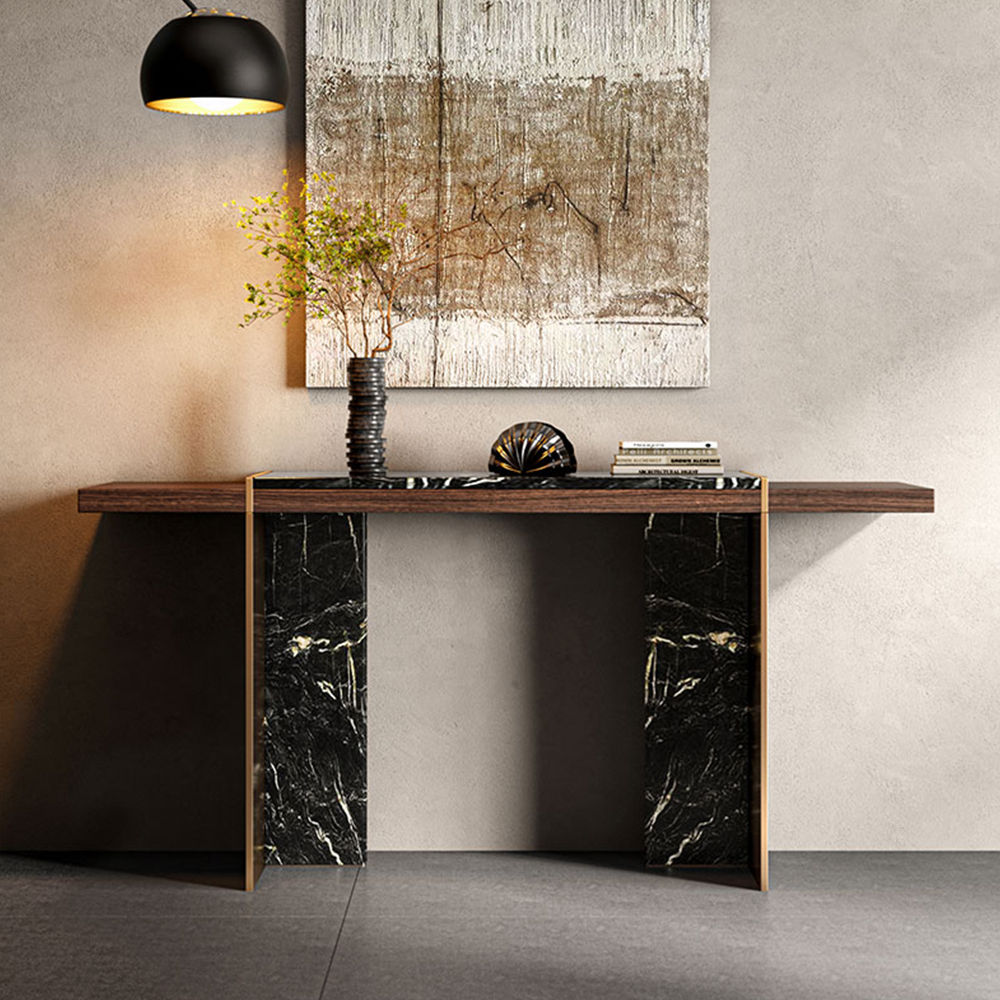 Marble Dark Wood & Black Solid Wood & Metal Console Tables