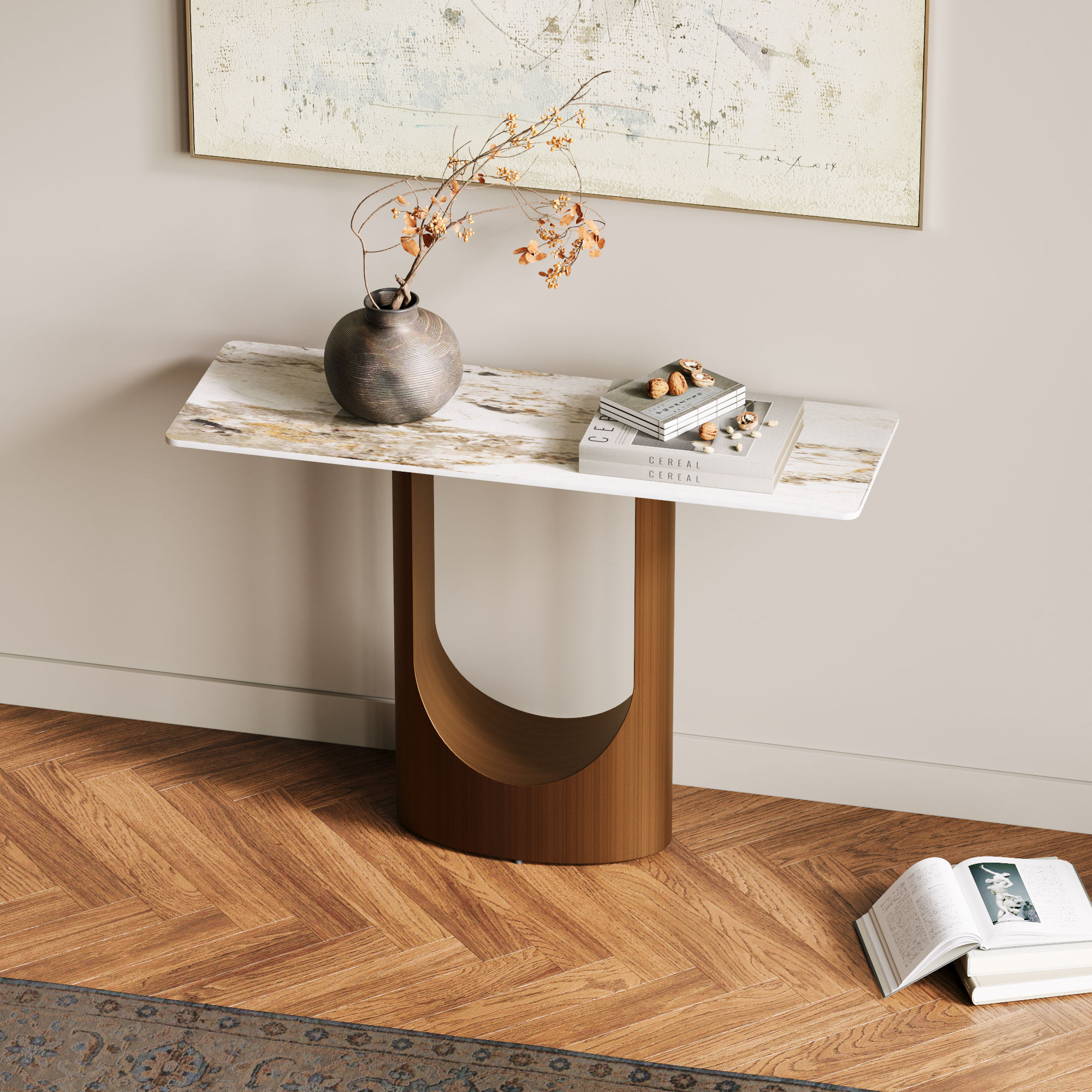 Modern Pandora & Bronze Sintered Stone Console Tables