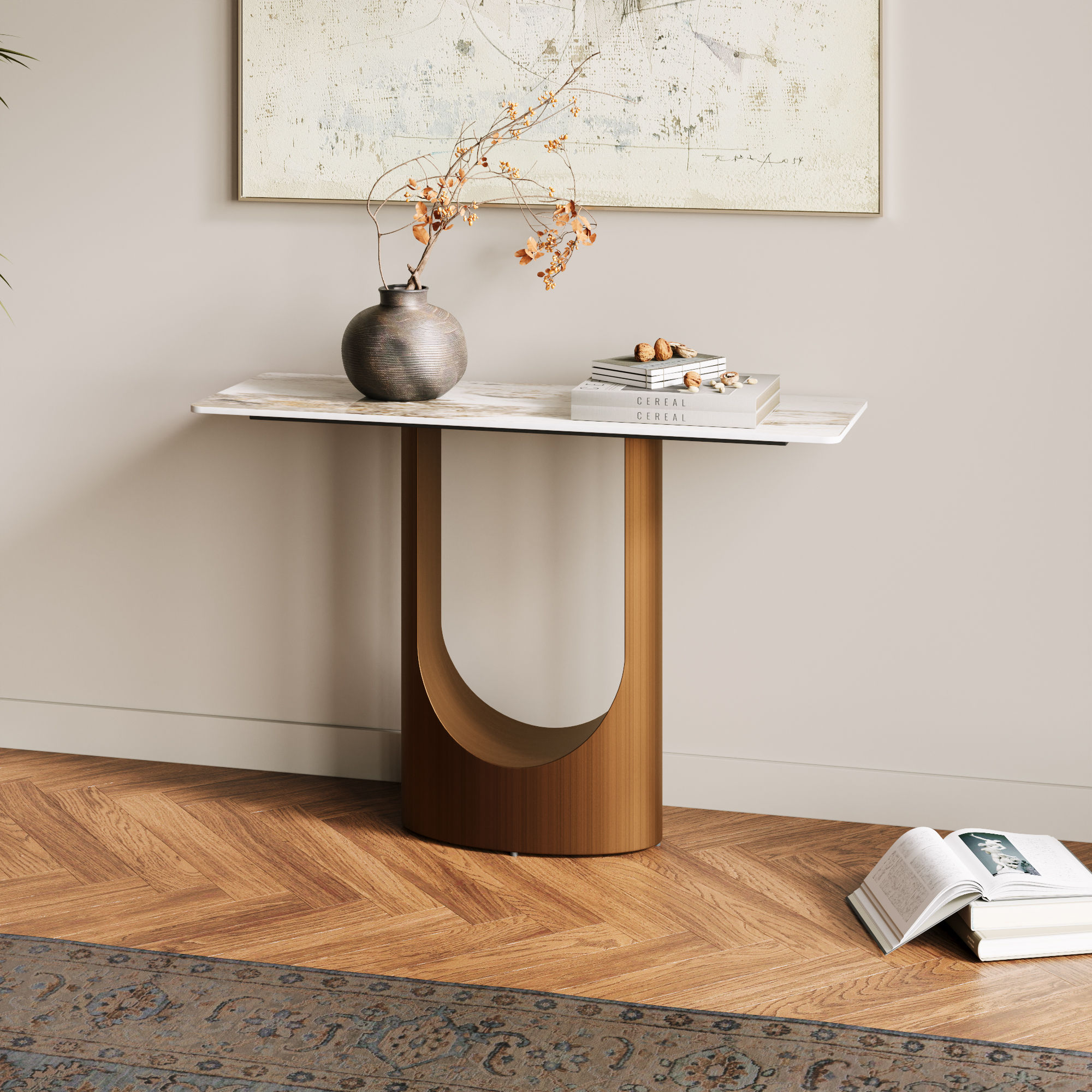 Modern Pandora & Bronze Sintered Stone Console Tables