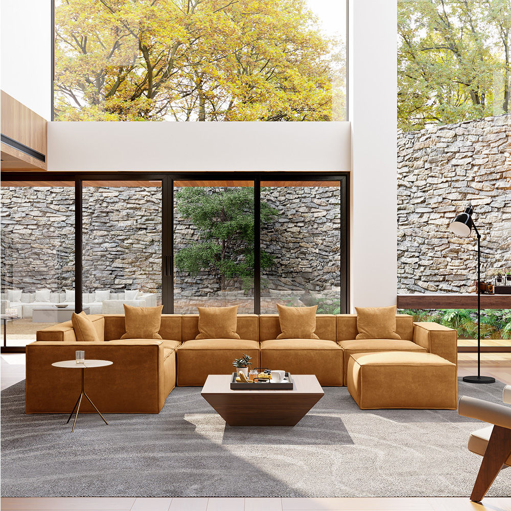 Partly Assemble Yellow Fabric Corner Sofas