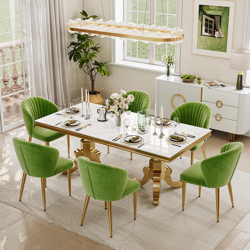 Modern Luxury Gold+Green Velvet Dining Chairs