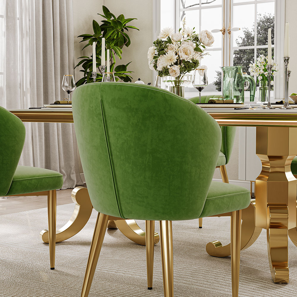 Beige Gold+Green Velvet Dining Chairs