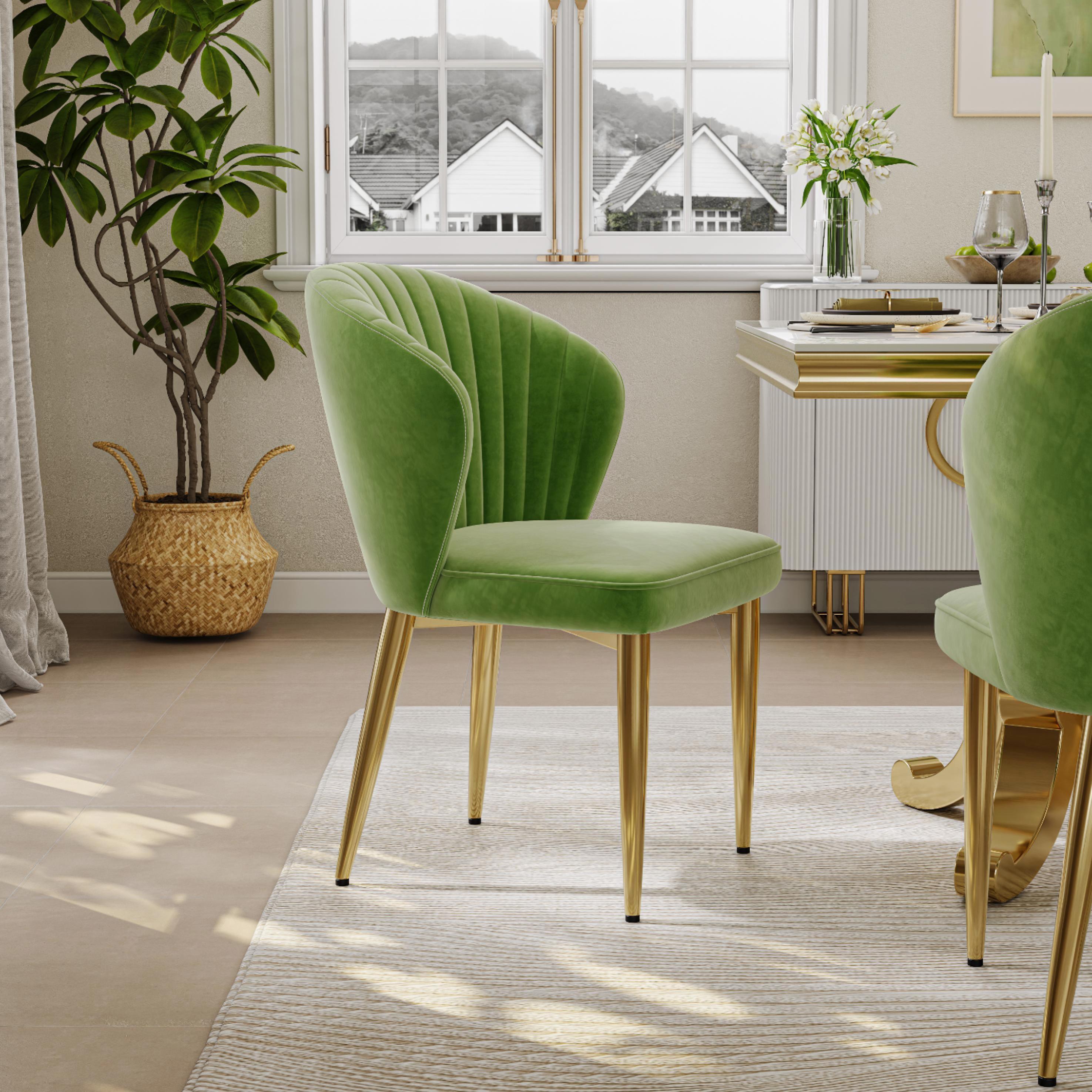 Flannel Gold+Green Velvet Dining Chairs
