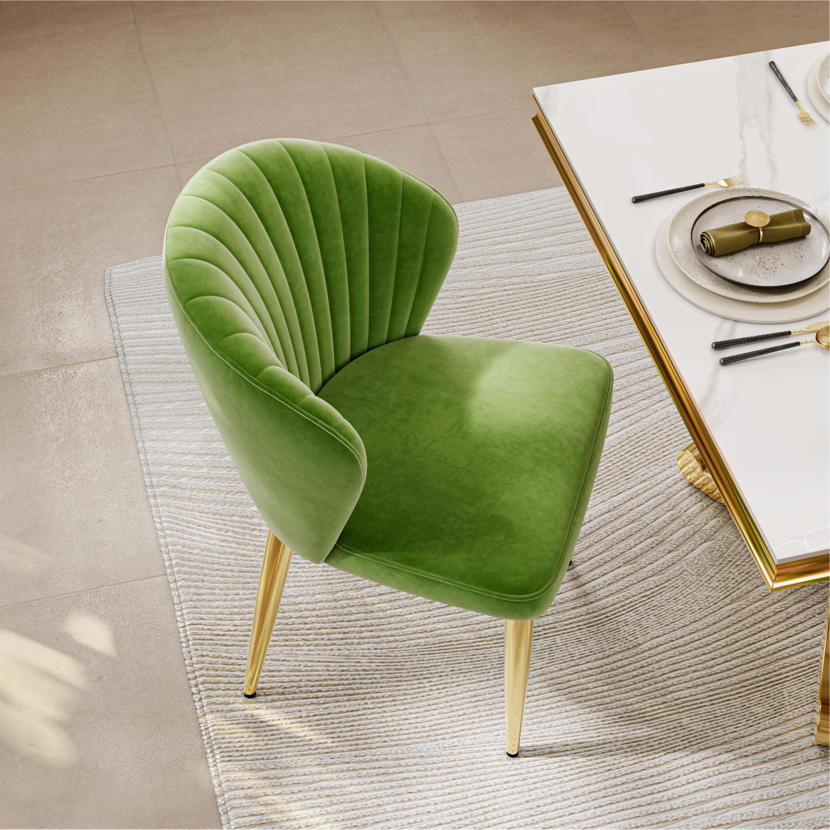 Beige Gold+Green Velvet Dining Chairs