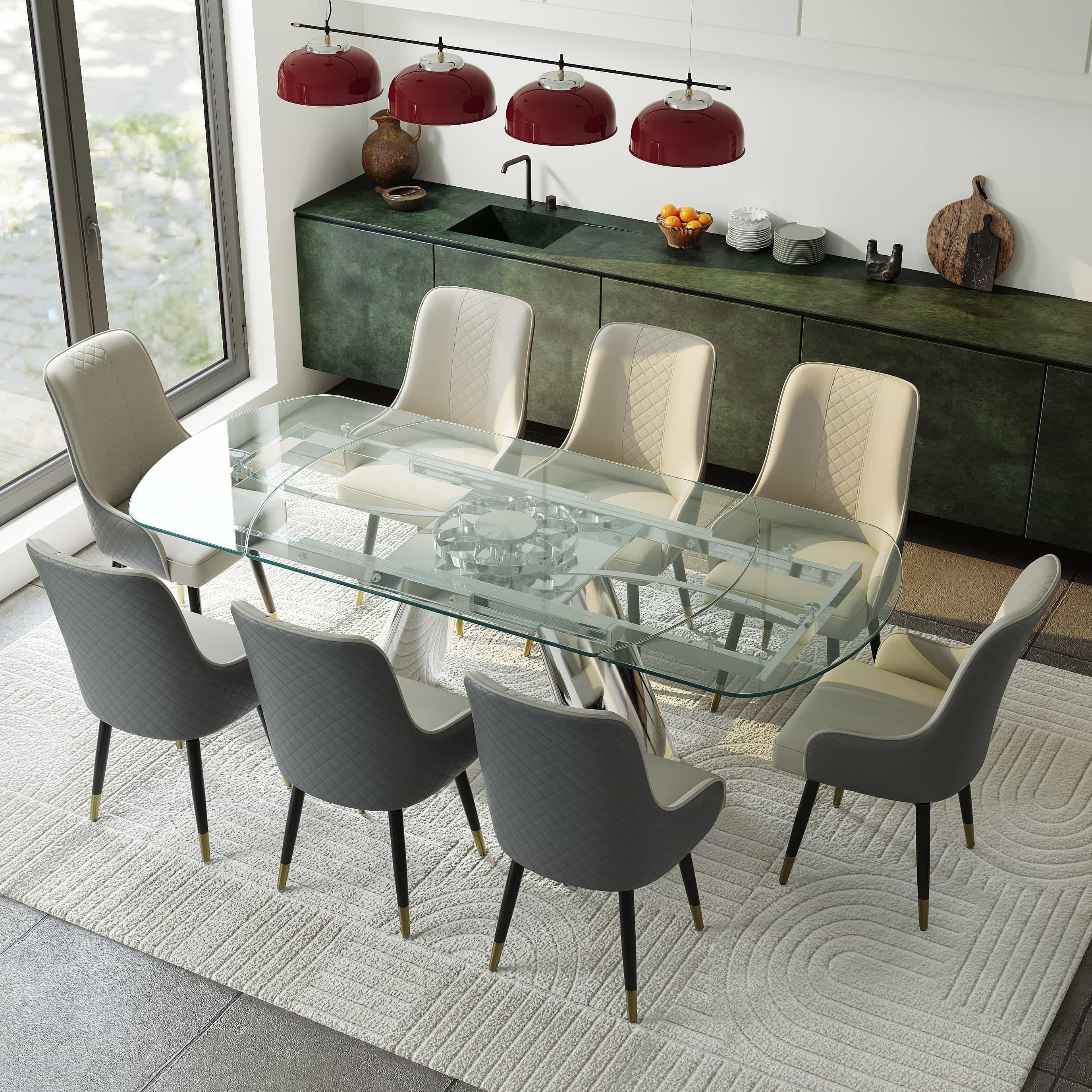 Easy Assembly Gray & Light Gray PU Leather Dining Chairs
