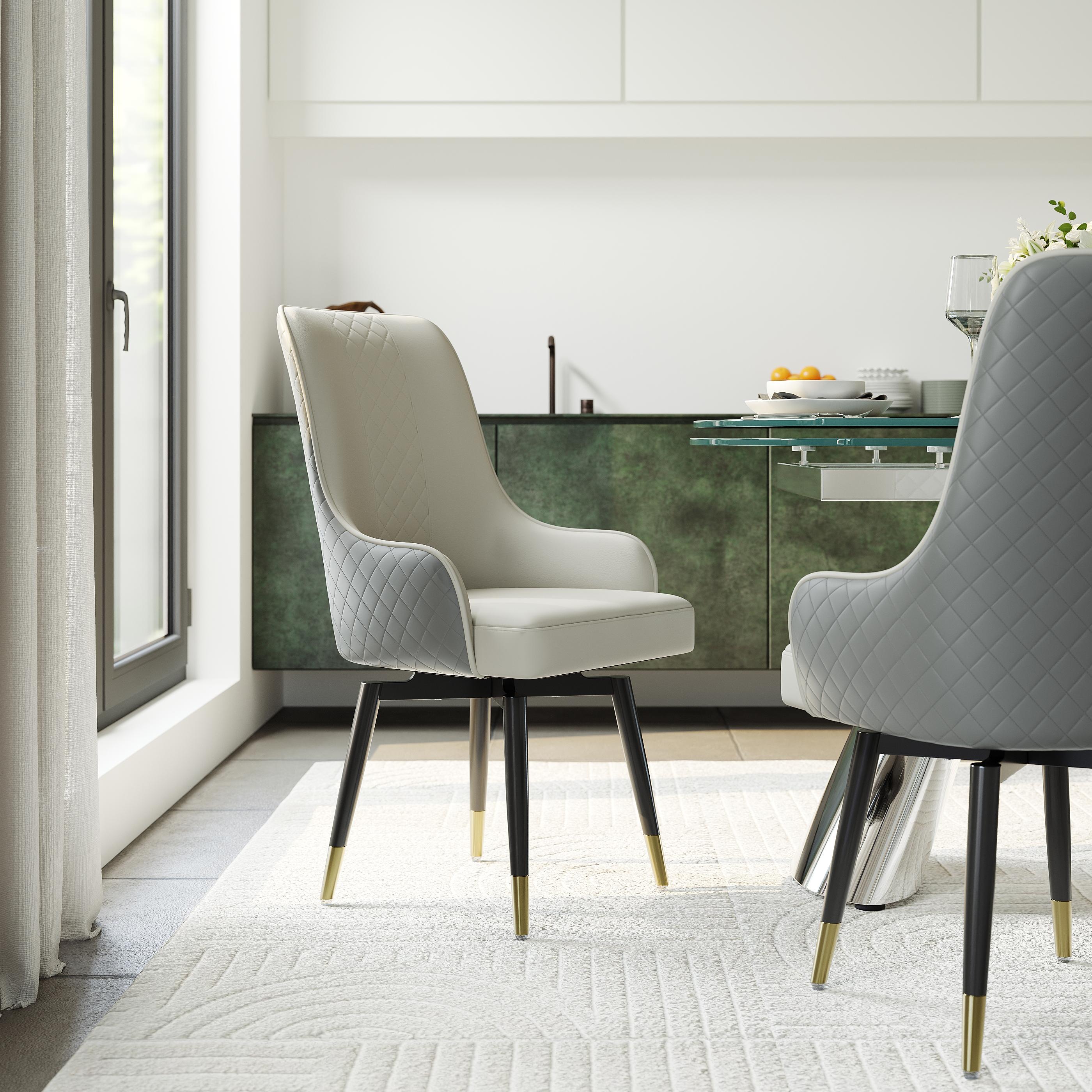 PU Leather Gray & Light Gray PU Leather Dining Chairs