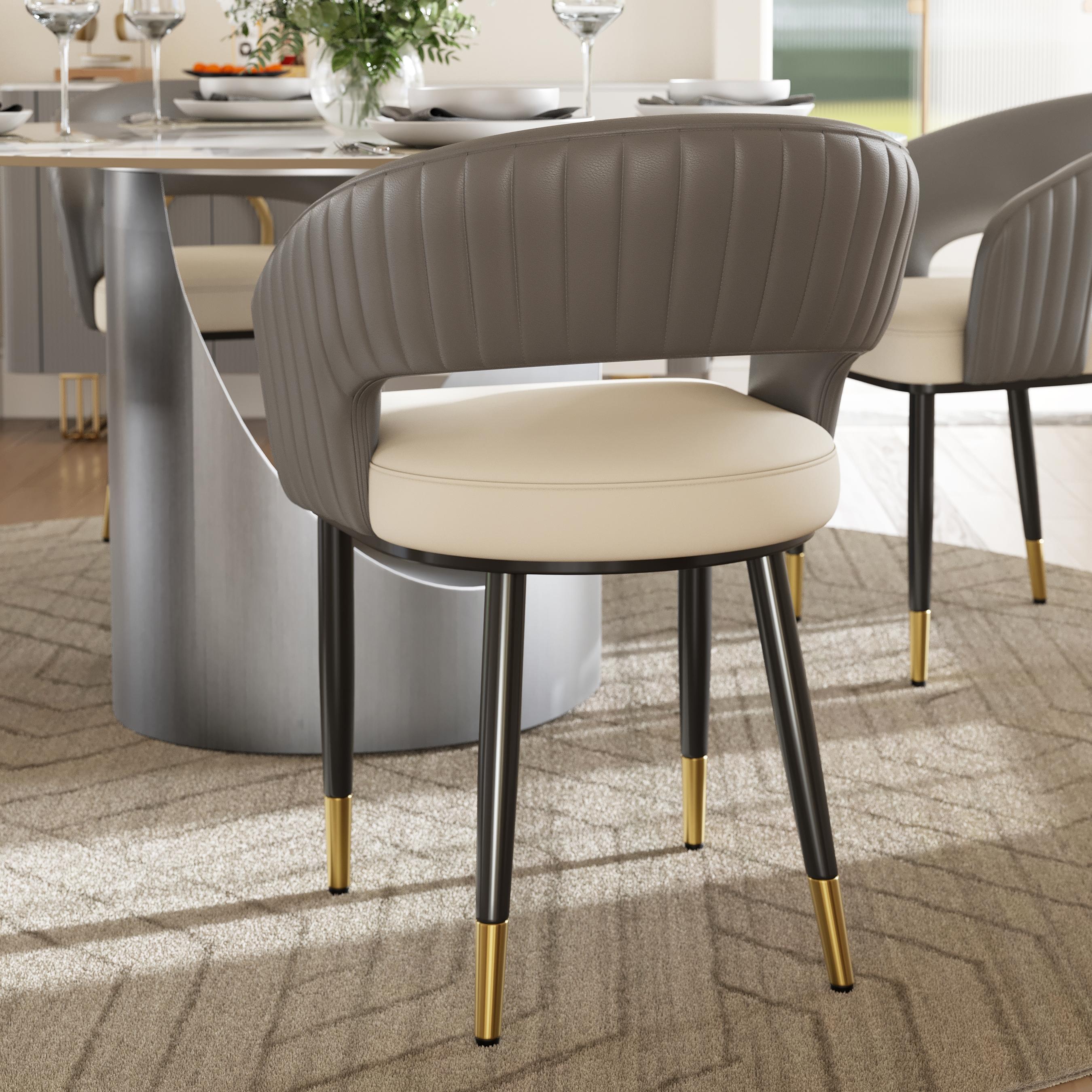 Modern Luxury Dark Gray PU Leather Dining Chairs